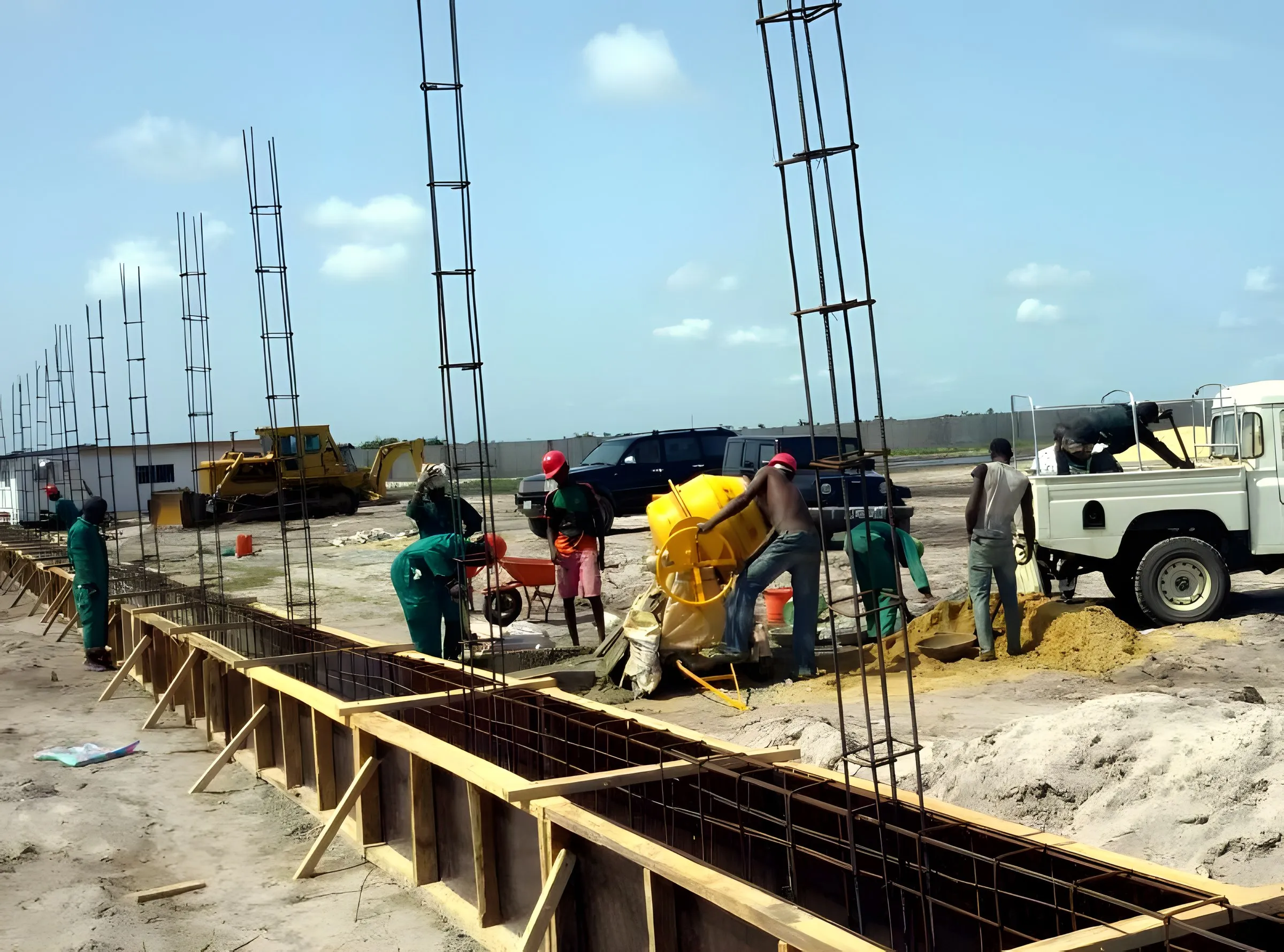 Reinforced concrete foundations being cast