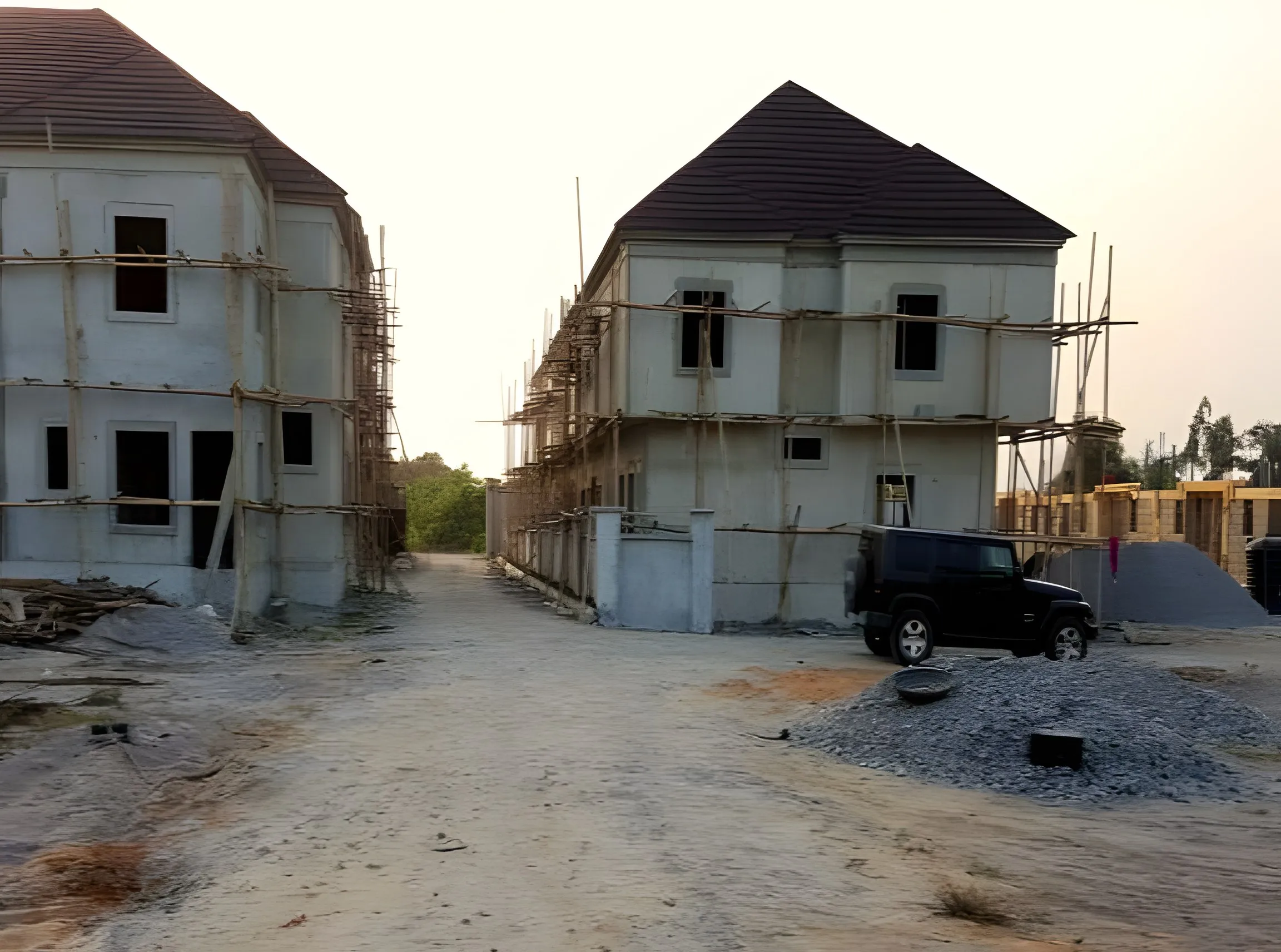 Terrace duplexes under construction with scaffolding